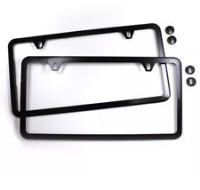2PCS SLIM BLACK STAINLESS STEEL LICENSE PLATE FRAME SCREW CAPS /SLIM 2 HOLE BF-2 picture