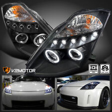Black Fits 2003-2005 350Z LED Strip Halo Projector Headlights Lamps L+R picture