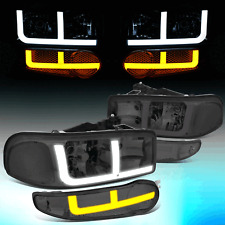 For 2001-2006 GMC Sierra Yukon Denali Switchback LED DRL Pair Headlights Smoked picture