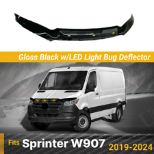 Fits 2019-24 Mercedes Sprinter W907 Gloss Black Hood Stone Deflector w/LED Light picture