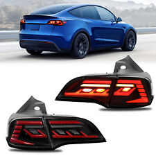 For 2017-2021 Tesla Model 3 Model Y LED Tail Lights Turn Signal Lamps Smoked+DRL picture