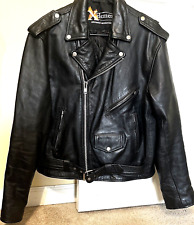 Men's Vintage Xelement Black Leather Motorcycle Jacket Size 44 picture