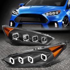 [SEQUENTIAL SQUARE LED HALOS] FOR 15-18 FOCUS PROJECTOR HEADLIGHTS BLACK/AMBER picture