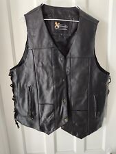 XElement Men's Black Leather Motorcycle Vest. concealed carry. Size XL picture