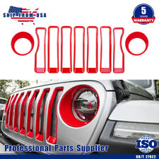 Red 9 Pcs Mesh Grille Insert Headlight Trim Cover for Jeep Wrangler JL Sport 18+ picture