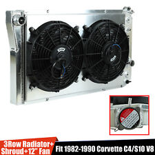 3 ROW ALUMINUM RADIATOR+FAN SHROUD FOR 82-02 CHEVY S10 BLAZER 84-90 CORVETTE V8 picture
