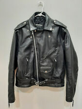 Vintage 1990s Unik Quality Black Leather Motorcycle Biker Jacket Sz 44 Fonzie picture