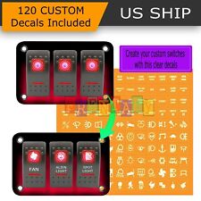 12V/20A 3-Gang 5PIN Laser Rocker Switch Panel Kit Car Truck Boat Red Led Button picture