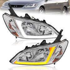 2X Headlights Assembly w/ LED DRL Bar & Dynamic Signal For 2004 2005 Honda Civic picture