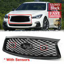 For Infiniti Q50 2018-20 Glossy Black Front Hood Bumper Upper Grill With Sensors picture
