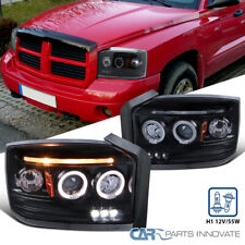 Fits 05-07 Dodge Dakota LED Halo Glossy Black Projector Headlights Left+Right picture