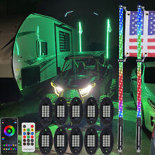 Pair 4FT Spiral RGB LED Lighted Whip Lights + 10 Pods Rock Light For ATV UTV RZR picture