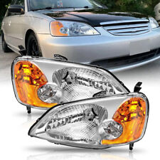 FOR 01-03 HONDA CIVIC OE STYLE CHROME HOUSING CLEAR CORNER HEADLIGHT HEAD LAMPS picture