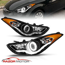 [LED Halo] For 2011 2012 2013 Hyundai Elantra Projector Black Headlights Pair picture