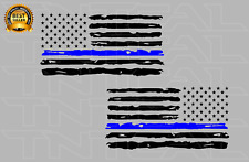 THIN BLUE LINE Decal Set Distressed American Flag Police Blue Lives Matter picture