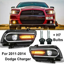 Set 2 LED DRL Headlight W/ Dual Beam Halogen Model Fit 2011-2014 Dodge Charger picture