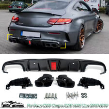 For 15-19 Benz Coupe C205 AMG C43 C63 Rear Diffuser &Tailpipe Carbon Look w/ LED picture