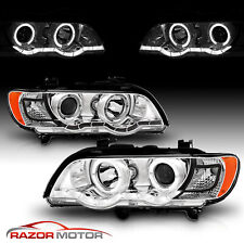 [Dual LED Halo] 2000-2003 Fit BMW E53 X5 Chrome Projector Headlights Pair picture