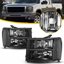 For 2007-2014 GMC Sierra 1500 2500 3500 Black/Clear Headlight Head Lamps Pair picture