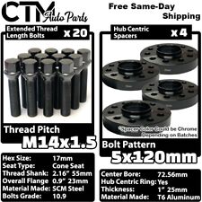 4x 25mm Thick 5x120 72.56mm C.B Wheel Spacer Black Bolt 14x1.5 BMW X3 X5 & More picture