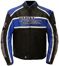 Harley Davidson Men's Classic Blue Cruiser Jacket Motorcycle Real Leather Jacket picture