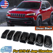 For Jeep Cherokee 2019-2022 Gloss Black Mesh Honeycomb Front Grille Inserts 7X picture