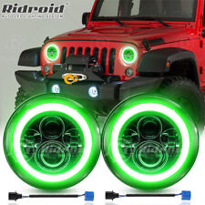 Pair 7 Inch LED Headlights Halo Angel Rings Green DRL for Jeep Wrangler CJ TJ JK picture