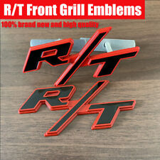New 2X OEM For RT Front Grill Emblems R/T Badge Trunk Rear Red Black Car Decals picture
