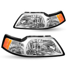 For 1999-2004 Ford Mustang Chrome Housing Amber Corner Headlights Lamps Pair picture