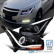 Fits 11-15 Cruze Halo Glossy Black Projector Headlights+Signal Lamps LED DRL Bar picture