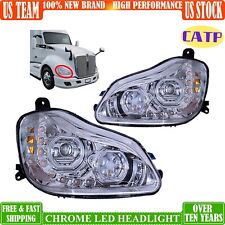 Kenworth T680 Full LED Headlights Sequential Turn Signals Chrome Pair 2013-2020 picture