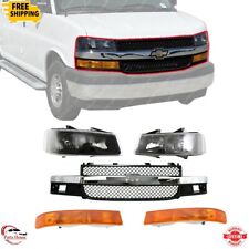 For 2003-2021 Express 2500 Front Grille + Headlight + Side Marker Light Set of 5 picture