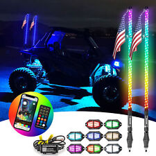 Pair 3FT RGB LED Whip Lights + 8 Pods Rock Light For Kawasaki Teryx KRX 1000 picture