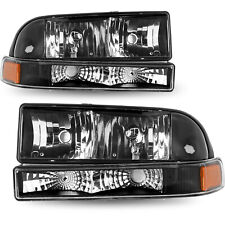 For 1998-2005 Chevy s10 Blazer Black Housing Amber Headlights Assembly L+R 98-05 picture