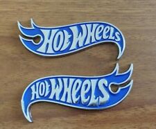 2PC 3D Metal Blue Silver Hot Wheels Fender Lid Hood Badge Hotwheels Decal Emblem picture
