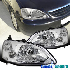 Fit 2001-2003 Honda Civic 2/4 Door Crystal Clear Headlights Head Lamp Pair 01-03 picture