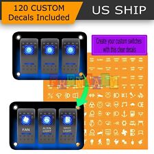 12V/20A 3-Gang 5PIN Laser Rocker Switch Panel Kit Car Truck Boat Blue Led Button picture