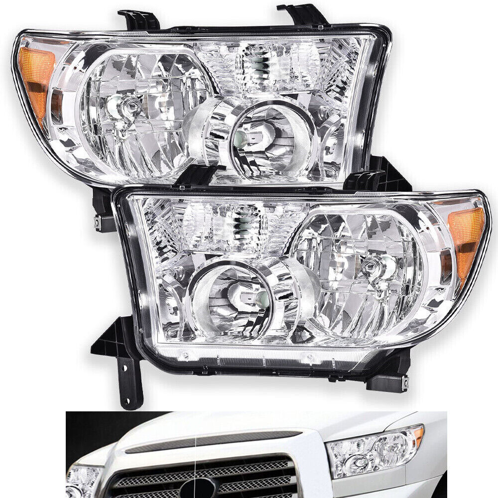 Fit For Toyota 07-13 Tundra 08-17 Sequoia Clear Headlights Head Lamps Left+Right