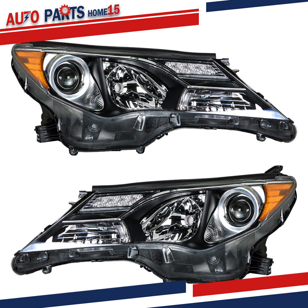 For 2013-2015 Toyota RAV4 Halogen Headlights Assembly Black Clear Left&Right