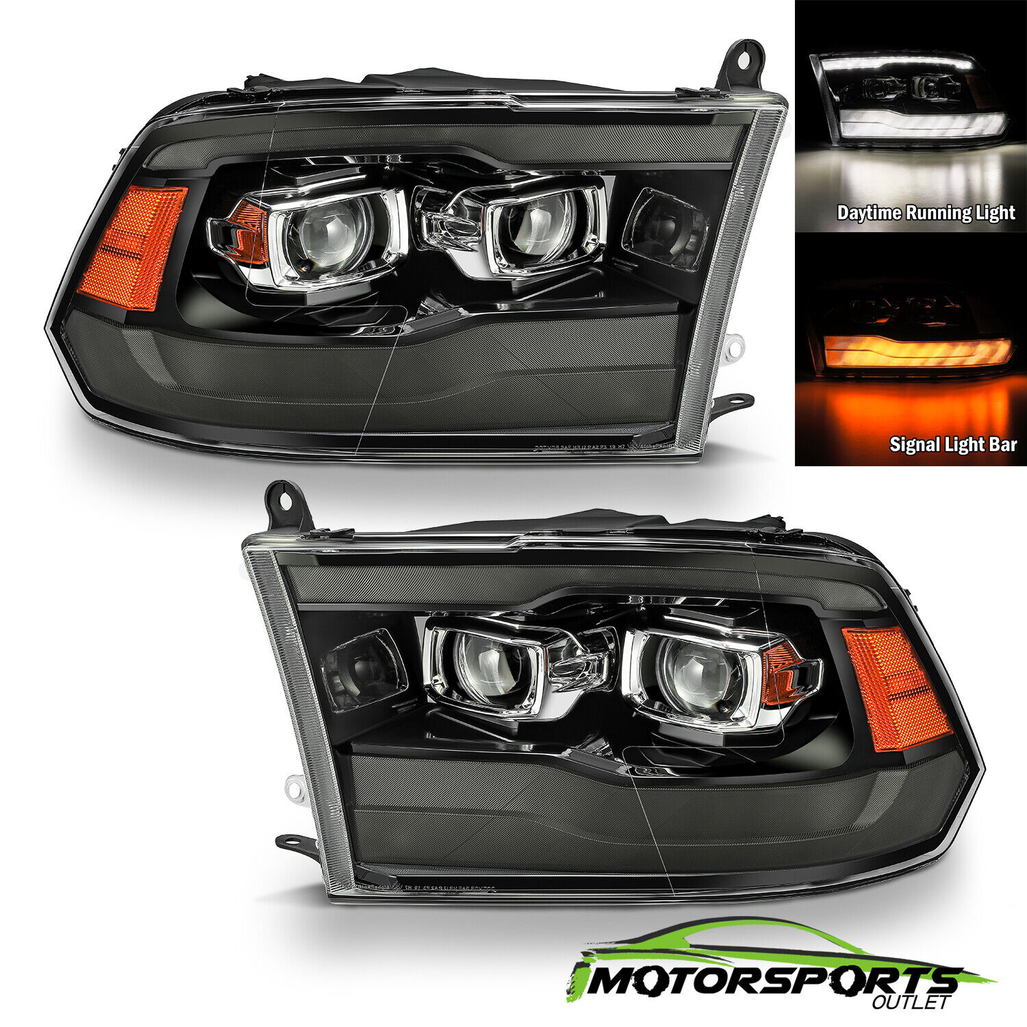 For 09-18 Dodge Ram Polished Black Smoke LED Switchback DRL Projector Headlights