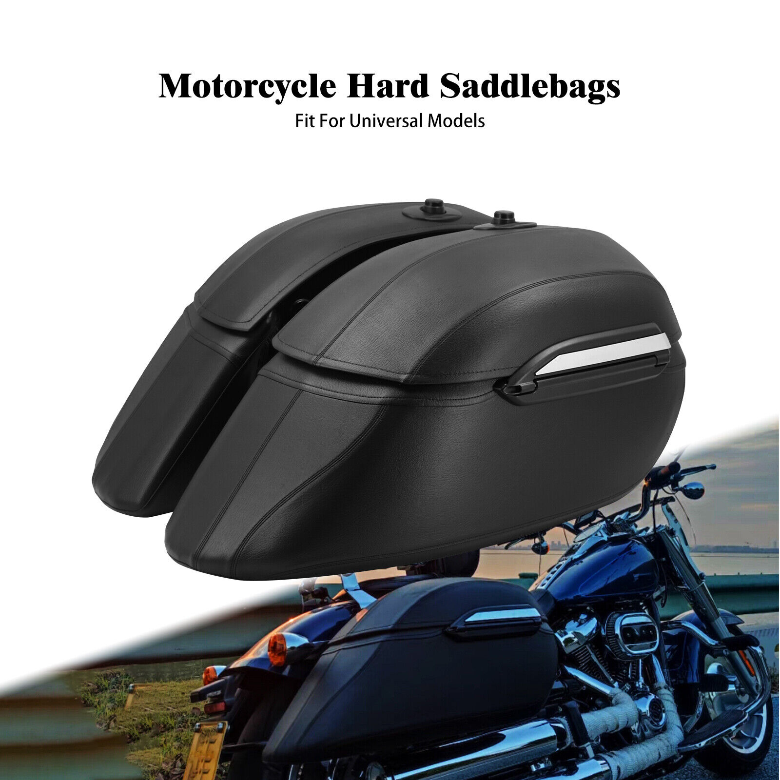 Motorcycle Universal Black Hard Saddle Bags Trunk Luggage Fits For Harley Honda