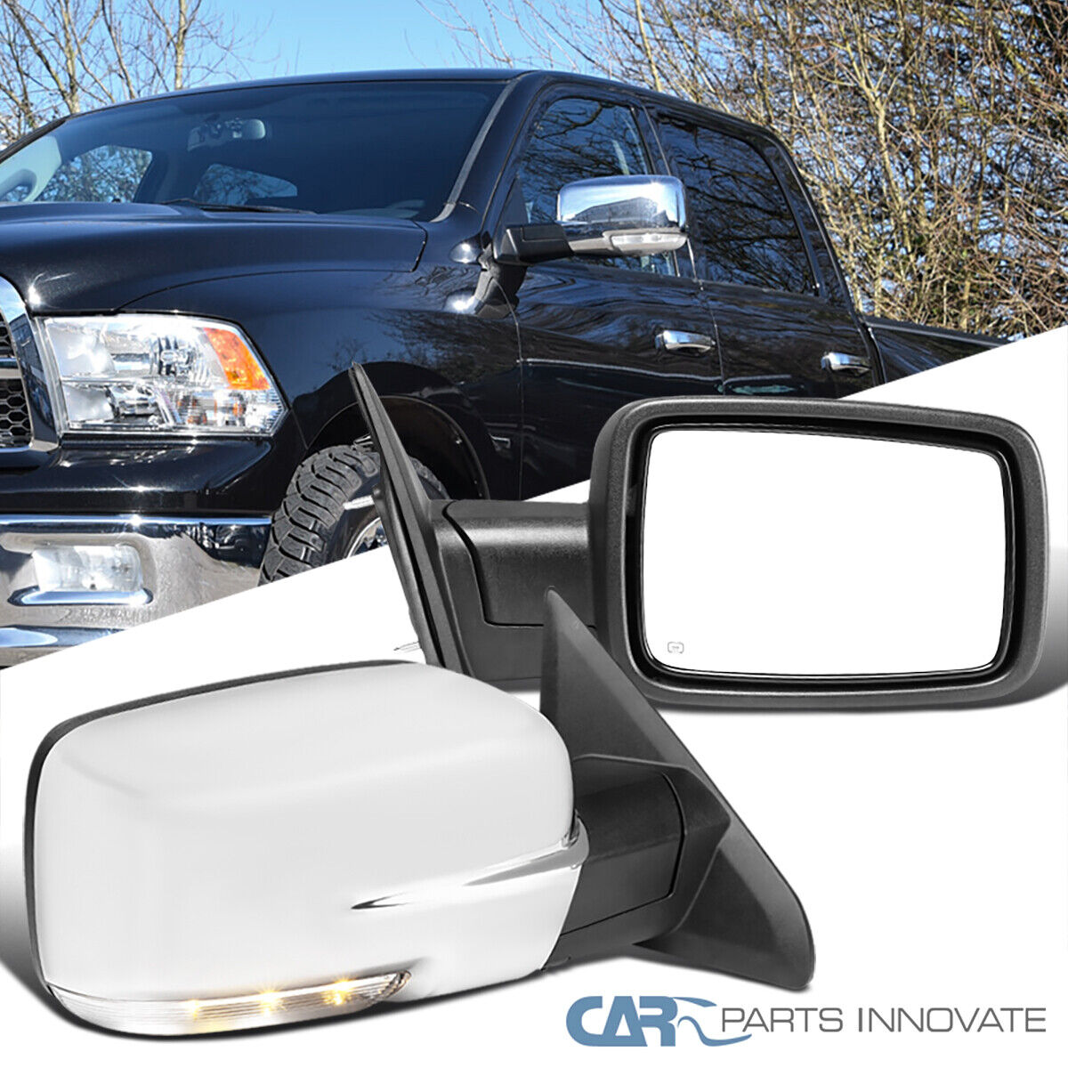 Fits 09-12 Dodge Ram 1500 Chrome Power Heat Side Mirrors Pair+LED Signal+Puddle