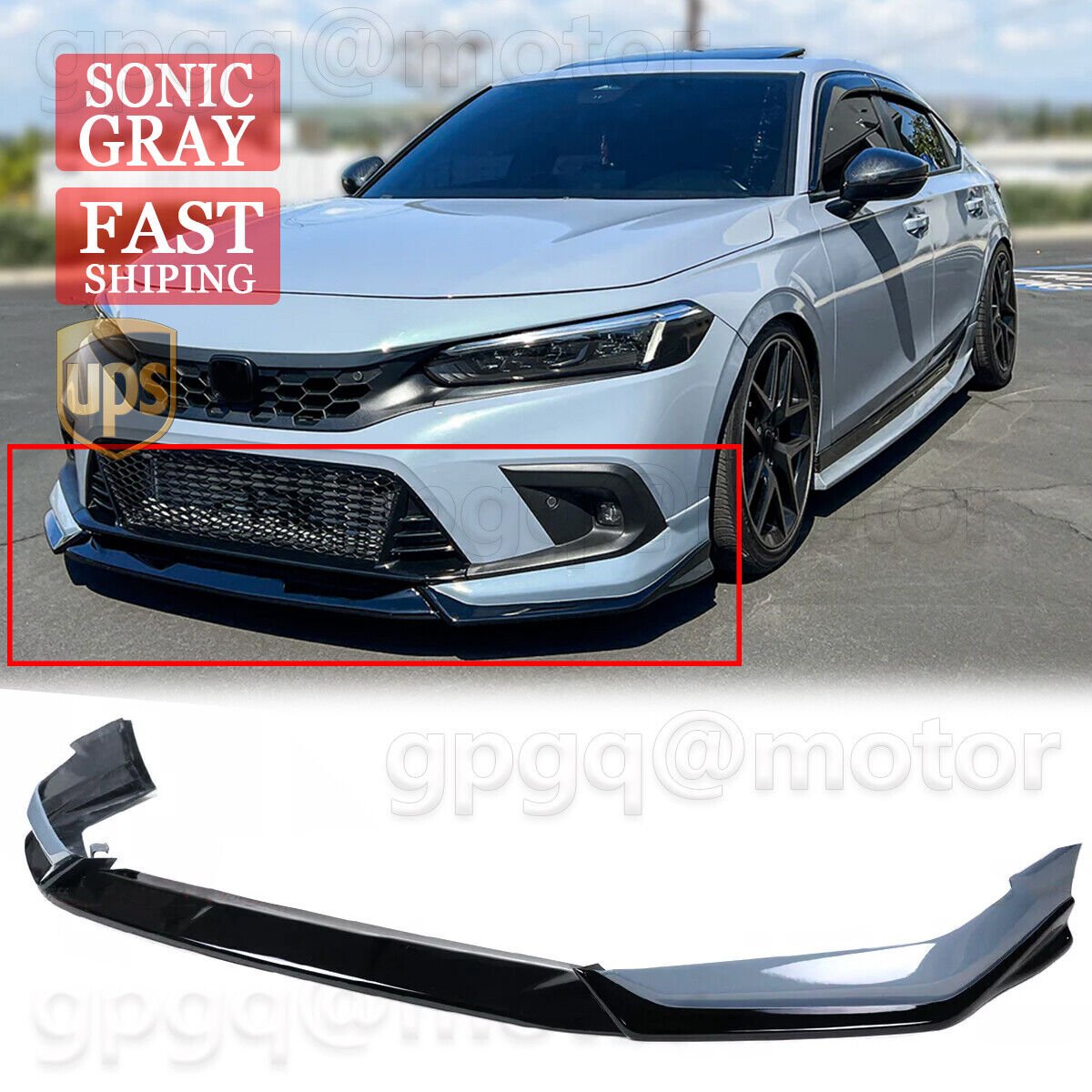 For Honda Civic 2022-2024 GF Bodykit V1 Sonic Gray Front Bumper Lip Kit Splitter