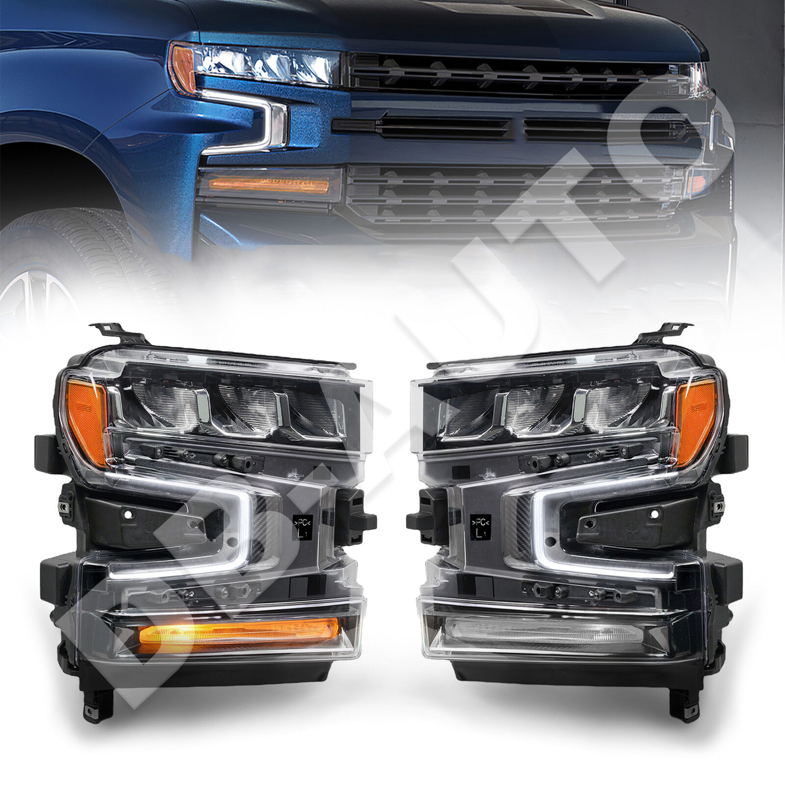 For 2019-2021 Chevrolet Silverado 1500 LED Headlights W/Turn Signals Bulb LH&RH