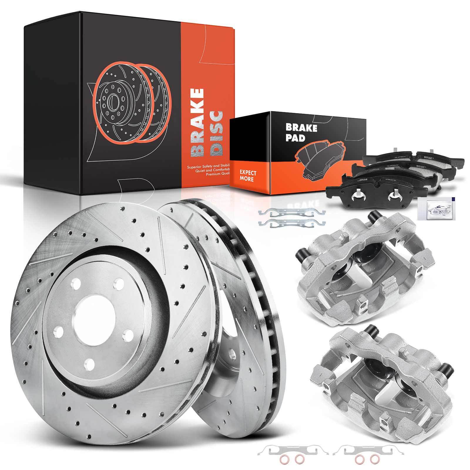 Front Drilled Rotor & Brake Pads + Calipers for Jeep Grand Cherokee Dodge 350mm