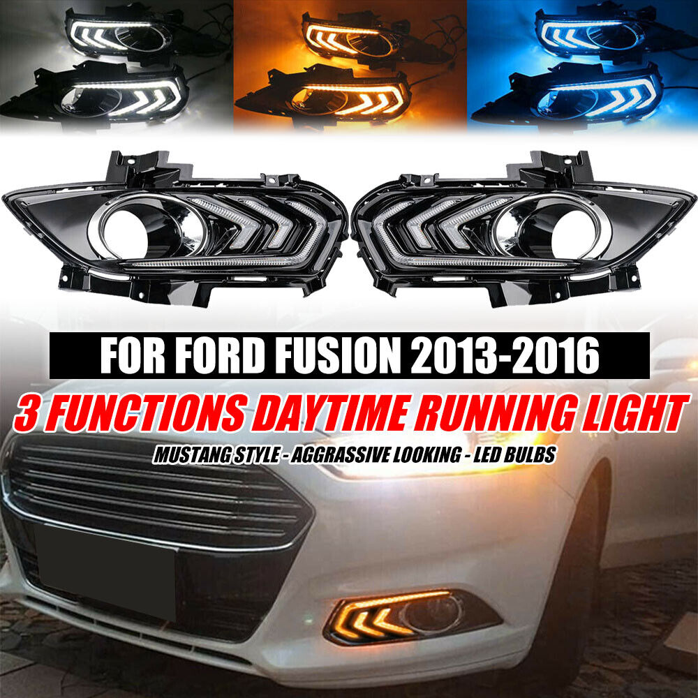 3 Color LED DRL Daytime Running Lamp Driving Fog Light For Ford Fusion 2013-2016