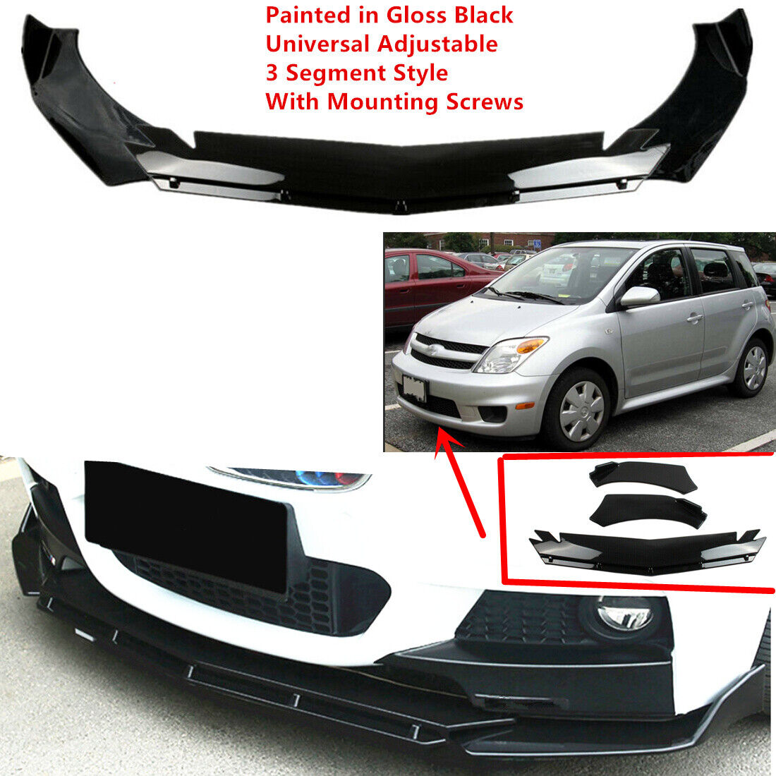Add-on Universal For Scion xA 2006 Gloss Black Front Bumper Lip Spoiler Splitter