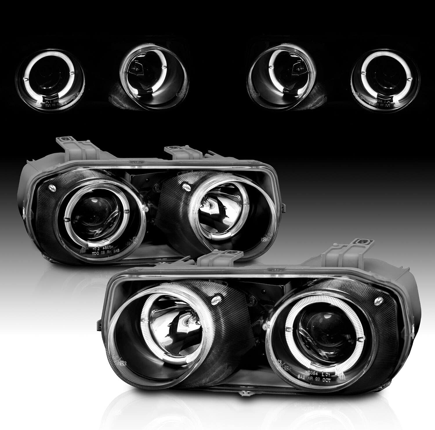 Black Fornt Headlights For 1998-2001 Acura Integra LED Halo Projector Headlamps