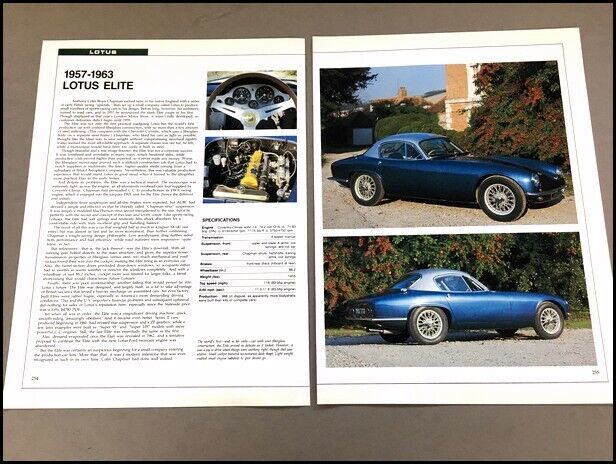 Lotus Elite Car Review Print Article with Specs 1957 1958 1960 1961 1962 P254