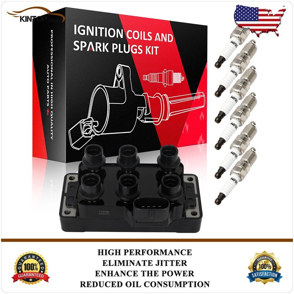 Ignition Coil & Iridium Spark Plugs Kit For 1994-1999 Ford Mustang V6 3.8L